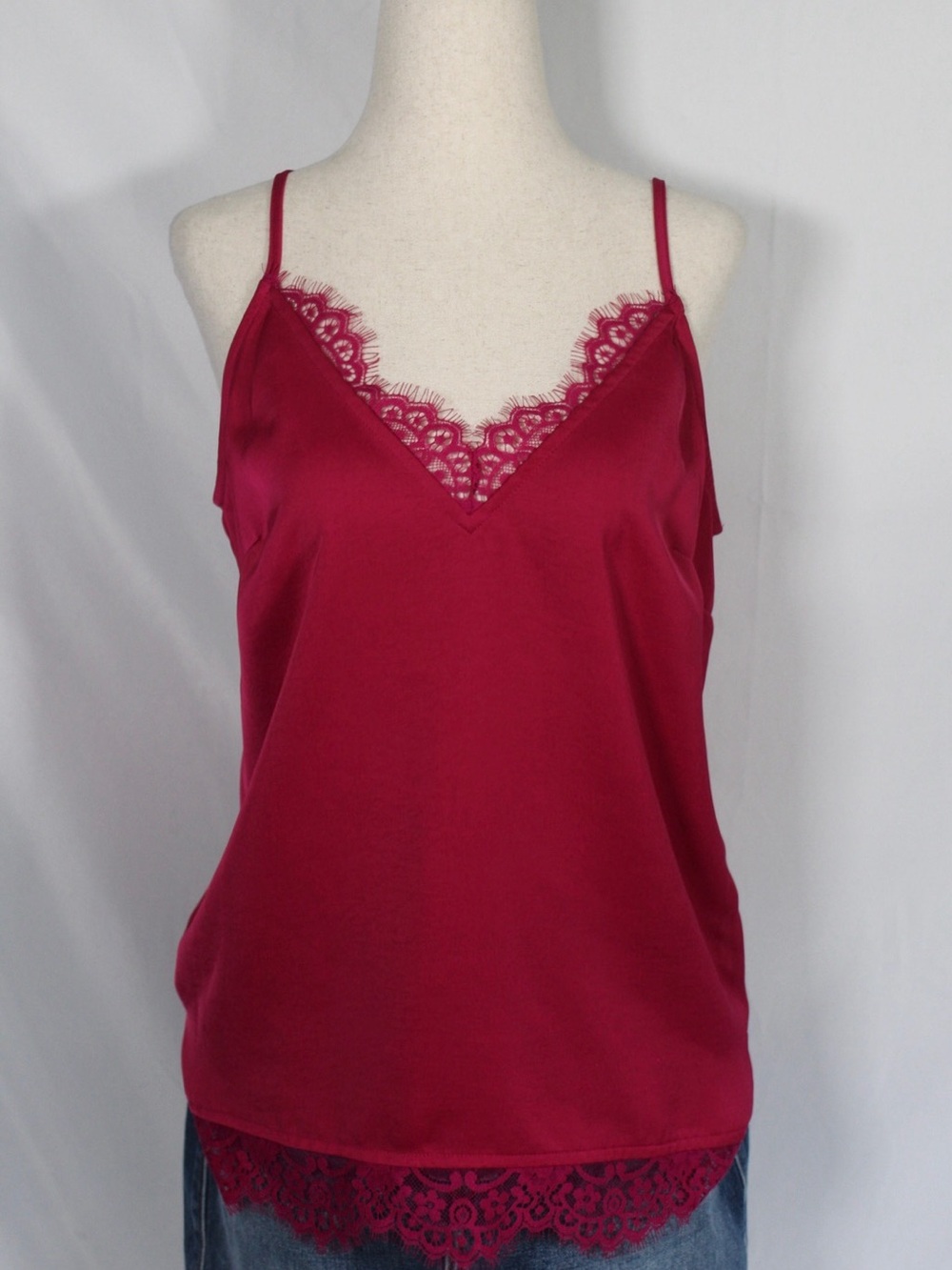 a new day Lace Trim Satin Hot Pink Cami